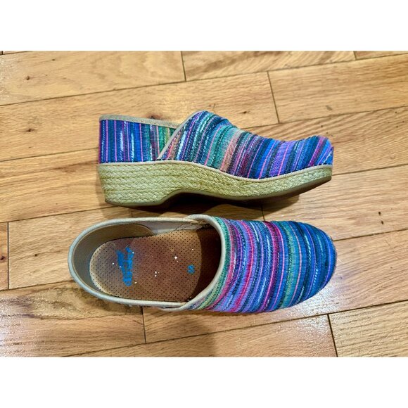 DANSKO Jute Pro Artisan Weave Rainbow Stripe Clogs - Picture 3 of 7